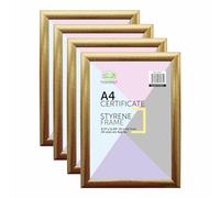 Pack of 4 - A4 Gold Photo Frame with Clear Styrene Front Panel Wooden Effect Picture Frame Certificate Frame 21cm X 29.7cm Hang on the Wall and Freestanding Ideal for Home Office Wall Decor (Gold)