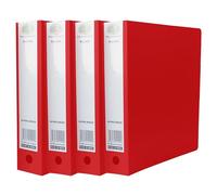 (Pack of 4) A4 Ring Binder Folders - 65mm Spine Heavy Duty Polypropylene File, 500 Sheet Capacity Document Organiser with Finger Pull Hole for Office, School & Home (Red)