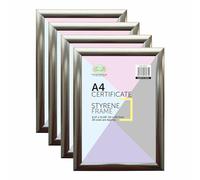 Pack of 4 - A4 Silver Photo Frame with Clear Styrene Front Panel Wooden Effect Picture Frame Certificate Frame 21cm X 29.7cm Hang on the Wall and Freestanding Ideal for Home Office Wall Decor (Silver)