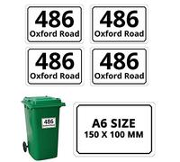 Pack of 4 A6(100 x 150 mm) Size Personalised Multi Color Custom Diamond Wheelie Bin Stickers with Your House Number, Digit, Letter & Road Name, Waterproof Labels or Decals PBN04 Stickers Limited