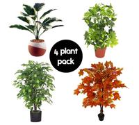 Pack of 4 Artificial Plants and Trees Leaf Green One Size