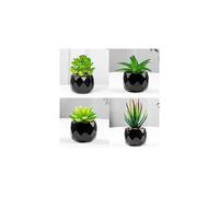 Pack of 4 Artificial Plants Indoor In Pots, Fake Plants Outdoor, Mini black Ceramic Potted, Green Succulents Decor for Bedroom Aesthetic, Faux Desk