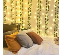 Pack of 4 Artificial small grape Ivy Garlands and 4 x Lights 2 Meters Each, Battery Operated Fake Ivy Vine Lights, Hanging Greenery Leaf Plants for Bedroom, Garden, Wedding, Party