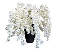 Pack of 4 - Artificial Wisteria Hanging Flowers Branches Fake Floral Vines Silk Wisteria Garland Rich Blossom Flower Bouquet for Home Garden Wedding Bridal Decor Table Centerpiece (Cream White)
