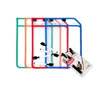 Pack of 4 Assorted Coloured Edge Clear Dry Erase Write and Wipe Reusable Sleeve Pockets with 12 Markers