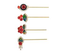 Pack of 4 Bansuri Bansi Decorative Brass God Accessories Laddu Gopal Metal Flute Small Size for Ladoo Gopal Meenakari and Rhinestone Flutes for Indian Traditional Diwali Festival (Size:-2")