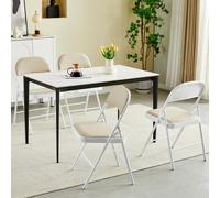 MCC Direct Set of 4 Folding Dining Chairs Metal Frame Padded Seats in Beige MCC Direct Beige