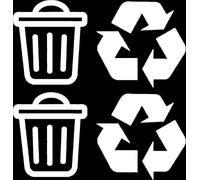 Pack of 4 Bin and Recycle Decals Waterproof Bin Decoration 2 of Each Design - Wheelie Bin Stickers - Kitchen Wall Art - Office Pub Cafe Recycling Labels (White, Small)