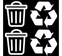 Pack of 4 Bin and Recycle Decals Waterproof Bin Decoration 2 of Each Design - Wheelie Bin Stickers - Kitchen Wall Art - Office Pub Cafe Recycling Labels (White, Medium)