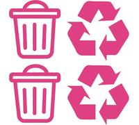Pack of 4 Bin and Recycle Decals Waterproof Bin Decoration 2 of Each Design - Wheelie Bin Stickers - Kitchen Wall Art - Office Pub Cafe Recycling Labels (Pink, Medium)