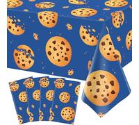Pack of 4 Biscuits Birthday Party Tablecloth Chocolate Chips Biscuits Theme Party Decorations Tortilla Biscuits Tablecloth for Baby Shower Afternoon Tea Cocoa Holiday Picnic 220 x 130 cm