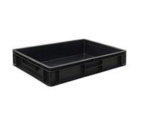 Pack of 4 - Black 60 x 40 x 12 cm Recycled Plastic Euro Stackable Container Trays with Large 24 Litre Capacity, Hand Grips and Solid Sides and Bases