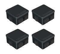 Pack of 4 Black IP55 Junction Box, ABS Plastic Outdoor External Electrical Enclosure Box, Universal Weatherproof Surface Mounted CCTV Junction Boxes (85x85x50mm) - AVARTEK