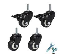 Pack of 4 Black Swivel Caster Wheels M8 Threaded Stem 50mm PU 140kg Load Capacity with Brake Ideal for Furniture & Equipment Mobility