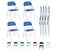 MCC Direct Set of 4 Folding Dining Chairs Metal Frame Padded Seats in Blue MCC Direct Blue