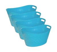 Pack of 4 Blue Ice Buckets With Handles, Summer Party BBQ Picnic Camping Indoor Outdoor, 24L Capacity Durable Lightweight - Beer Wine Cocktails Gin Drinks Cooler