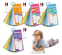 Pack of 4 Books Maths Cards, Learning Cards for Children, Portable Learning Aid Flashcards Children with 8 Erasable Pens, Time Table Cards, Subtraction Addition, Flash Card, Multiplication, Flashcards