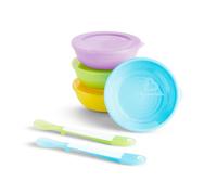 Pack of 4 bowls with lids and 2 Munchkin spoons