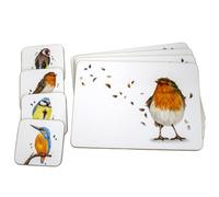 [Pack Of 4] British Garden Birds Placemats & Coasters Set, Cork Back