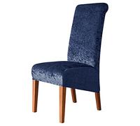 Pack of 4 Chair Covers for Dining Chair Crushed Velvet Slipcovers Wedding Decorative Seat Protector Washable Stretch Dining Chair Covers with Elastic Edge,Navy