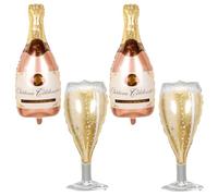 Pack of 4 Champagne Foil Balloons, XXL Wine Bottles Helium Balloon, Rose Gold Champagne Bottle Balloons, Wine Glass Giant Balloon for Anniversary, Birthday, Holiday, Wedding, Beer Theme Party,