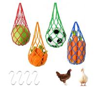 Pack of 4 Chicken Feeder Net for Hanging with Hooks, Chicken Feeder Net, Chicken Cabbage Feeding Station, Chicken Food Mesh Bag, Mesh Bag for Fruit and Vegetables for Ducks, Geese, Birds