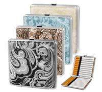 Pack of 4 Cigarette Case Metal Leather, PU Cigarette Box for 20 Cigarettes, Cigarette Cases for Men Women, Cigarette Case with Press Stud, Cigarette Box for Trousers and Shirt Pockets (Floral Pattern)