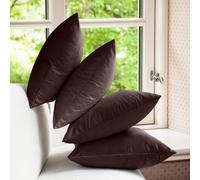 (Pack of 4, Coffee Brown) Plain Velvet Cushion Covers-Premium Quality Super Soft Pillowcases for Bed, Sofa & Living Rooms
