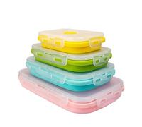 Pack of 4, Collapsible Food Supplement Box, Collapsible Silicone Food Storage Container with Clip-on Lid, Stackable, Space Saving, Dishwasher Safe, BPA Free