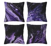 Pack of 4 Cushion Covers 40x40 cm Black Purple Short Plush Double Sided Soft Decorative Throw Pillow Covers Machine Washable, Square Throw Pillow Cases with Invisible Zipper for Sofa 16x16 Inch Mo6054