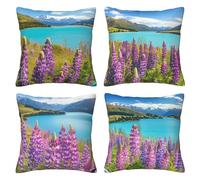 Pack of 4 Cushion Covers 45x45 cm Landscape Linen Double Sided Soft Decorative Throw Pillow Covers Machine Washable, Square Throw Pillow Cases with Invisible Zipper for Sofa Bed 18x18 Inch Mo3963