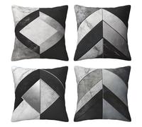 Pack of 4 Cushion Covers 55x55 cm Black White Linen Double Sided Soft Decorative Throw Pillow Covers Machine Washable, Square Throw Pillow Cases with Invisible Zipper for Sofa Bed 22x22 Inch Mo3740