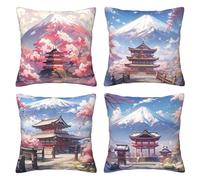 Pack of 4 Cushion Covers 55x55 cm Landscape Short Plush Double Sided Soft Decorative Throw Pillow Covers Machine Washable, Square Throw Pillow Cases with Invisible Zipper for Sofa 22x22 Inch Mo4257