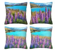 Pack of 4 Cushion Covers 60x60 cm Landscape Short Plush Double Sided Soft Decorative Throw Pillow Covers Machine Washable, Square Throw Pillow Cases with Invisible Zipper for Sofa 24x24 Inch Mo3988