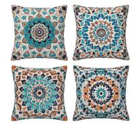 Pack of 4 Cushion Covers 60x60 cm Mandala Linen Double Sided Soft Decorative Throw Pillow Covers Machine Washable, Square Throw Pillow Cases with Invisible Zipper for Garden Sofa Bed 24x24 Inch Mo6156