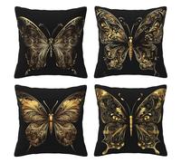 Pack of 4 Cushion Covers 70x70 cm Black Gold Short Plush Double Sided Soft Decorative Throw Pillow Covers Machine Washable, Square Throw Pillow Cases with Invisible Zipper for Sofa 28x28 Inch Mo5744