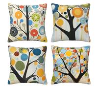 Pack of 4 Cushion Covers 70x70 cm Colored Tree Linen Double Sided Soft Decorative Throw Pillow Covers Machine Washable, Square Throw Pillow Cases with Invisible Zipper for Sofa Bed 28x28 Inch Mo4072