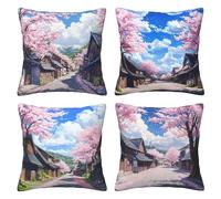 Pack of 4 Cushion Covers 70x70 cm Landscape Short Plush Double Sided Soft Decorative Throw Pillow Covers Machine Washable, Square Throw Pillow Cases with Invisible Zipper for Sofa 28x28 Inch Mo4859