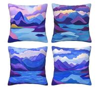 Pack of 4 Cushion Covers 70x70 cm Landscape Short Plush Double Sided Soft Decorative Throw Pillow Covers Machine Washable, Square Throw Pillow Cases with Invisible Zipper for Sofa 28x28 Inch Mo5009