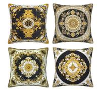 Pack of 4 Cushion Covers 80x80 cm Black Gold Linen Double Sided Soft Decorative Throw Pillow Covers Machine Washable, Square Throw Pillow Cases with Invisible Zipper for Sofa Bed 32x32 Inch Mo5633