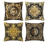 Pack of 4 Cushion Covers 80x80 cm Black Gold Linen Double Sided Soft Decorative Throw Pillow Covers Machine Washable, Square Throw Pillow Cases with Invisible Zipper for Sofa Bed 32x32 Inch Mo4328