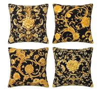 Pack of 4 Cushion Covers 80x80 cm Black Gold Short Plush Double Sided Soft Decorative Throw Pillow Covers Machine Washable, Square Throw Pillow Cases with Invisible Zipper for Sofa 32x32 Inch Mo4695