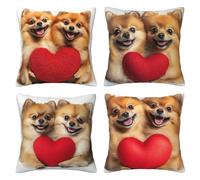 Pack of 4 Cushion Covers 80x80 cm Cute Dog Short Plush Double Sided Soft Decorative Throw Pillow Covers Machine Washable, Square Throw Pillow Cases with Invisible Zipper for Sofa Bed 32x32 Inch Mo4740