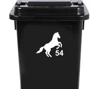 Pack of 4 Cute Horse Jumping Number Sticker - 3 Colours - 2 Sizes - Custom Wheelie Bin/Recycling Box/House Number (White, 17cm x14cm (6.7" x 5.5"))