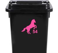 Pack of 4 Cute Horse Jumping Number Sticker - 3 Colours - 2 Sizes - Custom Wheelie Bin/Recycling Box/House Number (Pink, 17cm x14cm (6.7" x 5.5"))