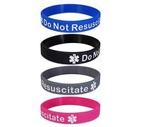 Pack of 4 Do Not Resuscitate DNR Bracelet Silicone Wristband Medical Alert (Gift Box Goodies) UK Seller