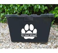 Pack of 4 Dog/Cat Paw Print Waterproof Personalised Wheelie Bin Stickers Custom House Number - Stick On House Numbers - Street Name Sticker (15.5cm x 14cm (6.1" x 5.5"))
