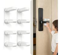 Pack of 4 Door Lever Locks for Children, No Drilling, Self-Adhesive Multifunctional Door Handle Lock, Child Lock for Door Lock, for Doors, Windows, Taps, No Tools (White)