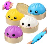 Pack of 4 Dumpling Squishy, Giant Squishy Dumpling with Steamer, Mystery Dumplings Anti-Stress Toy, Anti-Stress Balls, Stress Ball, Squishies, for Adults and Children, Anxiety Relief
