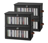 Pack of 4 DVD Storage Box,43.5*22*22 CM DVD Storage Case with Zipper Lids and Window,Container Holds 50 DVDs in Full Jewel Cases,85 DVDs in Slim Cases and 220 Discs in CD Sleeves,Organizer for CD&DVD